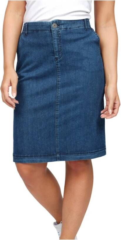 2-Biz Stijlvolle Denim Rok met Zakken en Knoopsluiting Blauw Dames