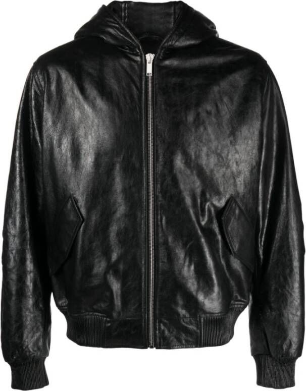424 Zwarte Leren Hoodie Zwart Heren
