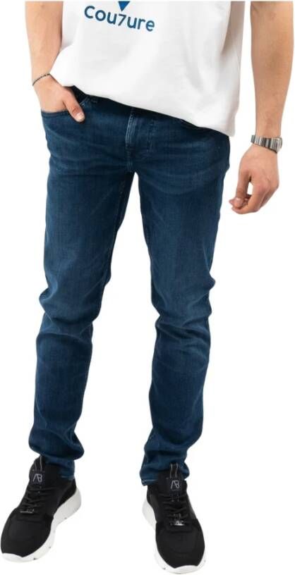 7 FOR ALL MANKIND Heren Jeans Slimmy Tapered Stretch Tek Rebus Donkerblauw