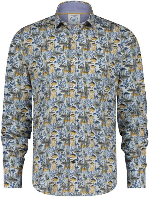 A fish named Fred regular fit overhemd met all over print blauw