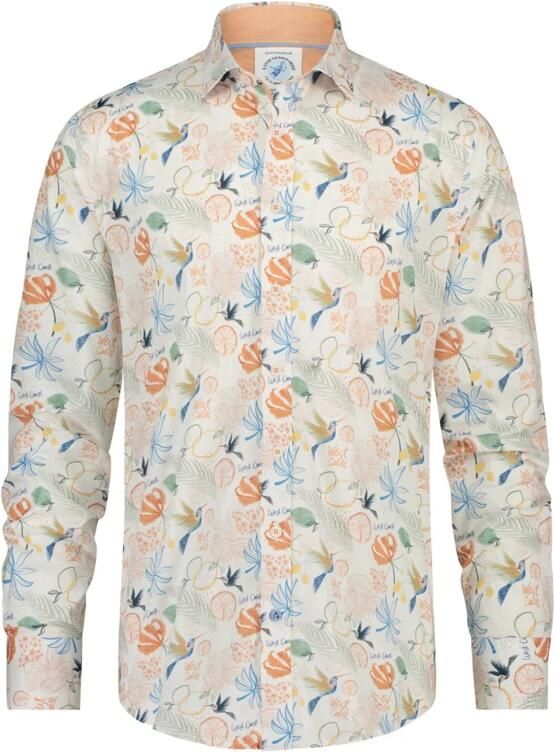 A fish named Fred regular fit overhemd Hummingbird met all over print beige