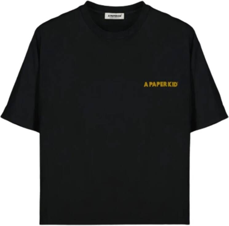 A Paper Kid Zwarte T-shirts en Polos met Contrasterende Logo Print Black Heren