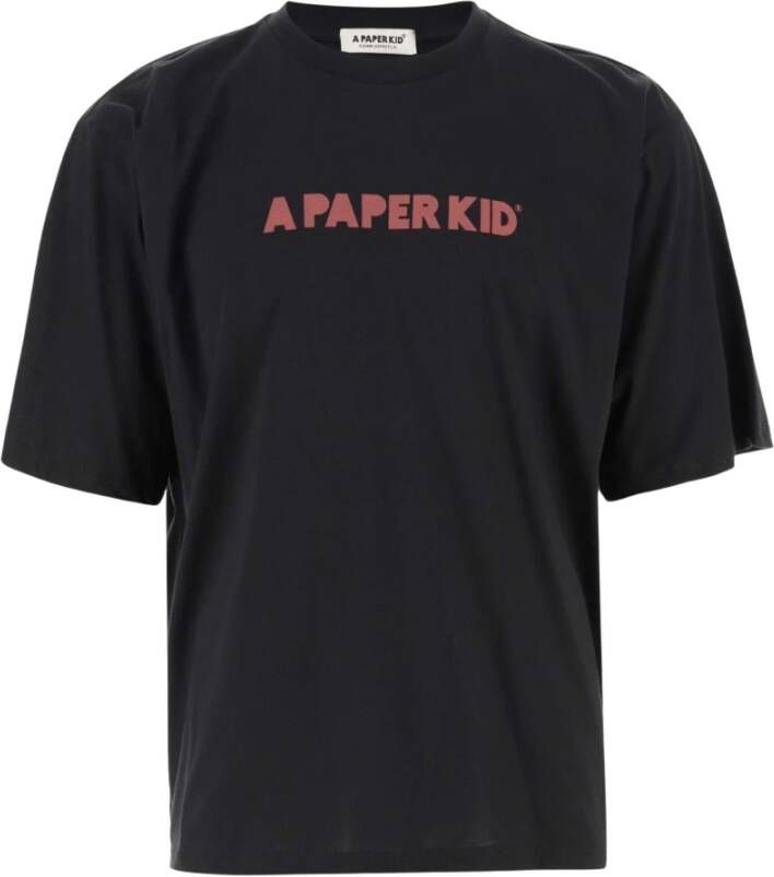 A Paper Kid Zwart Katoenen Logo T-shirt Black