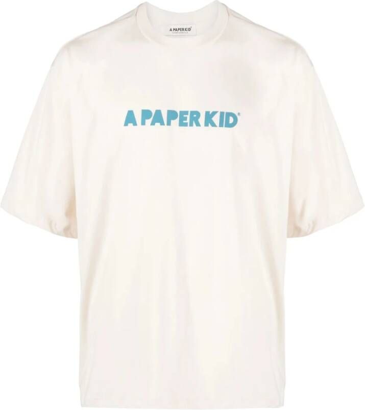 A Paper Kid Witte Katoenen T-shirt met Logo Print White Heren