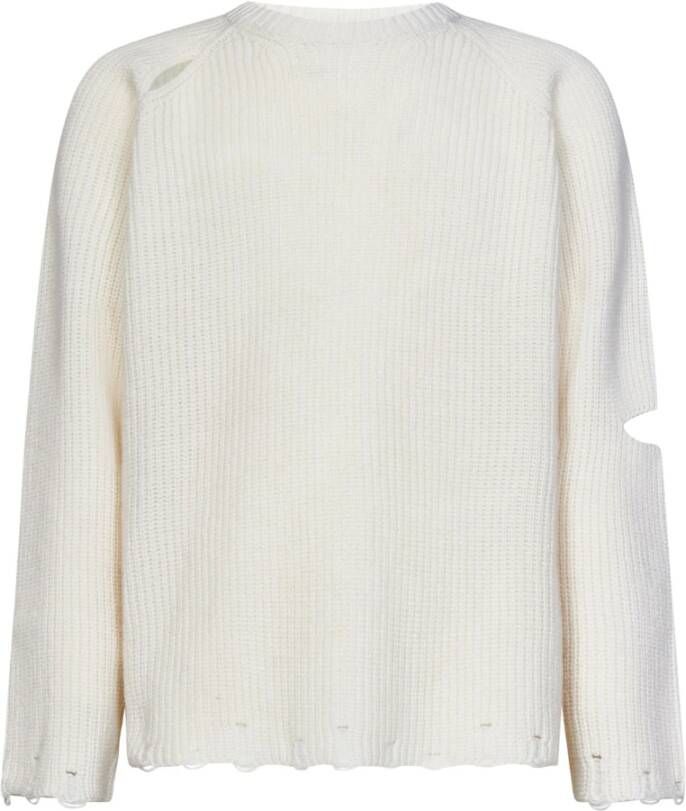 A Paper Kid Witte Crew-neck Sweater met Distressed Details White Heren