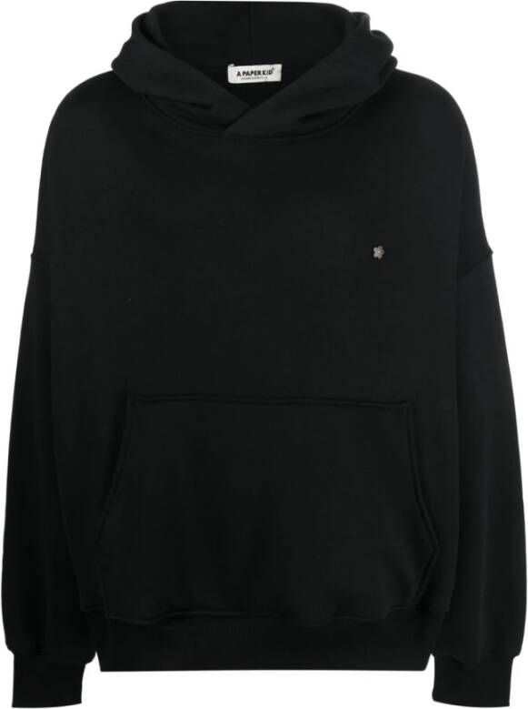 A Paper Kid Zwarte Katoenen Hoodie met Geborduurd Logo Zwart Heren