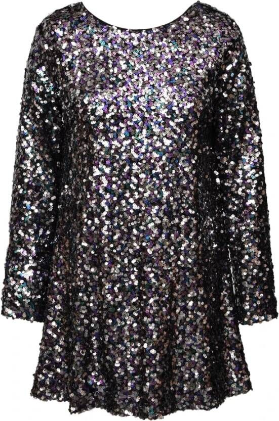 A-View Grijze Paillettenjurk met Lange Mouwen Sequin Mini Jurk Multi Kleur Pailletten Mini Jurk met Lange Mouwen Black Multicolor Pink Dames