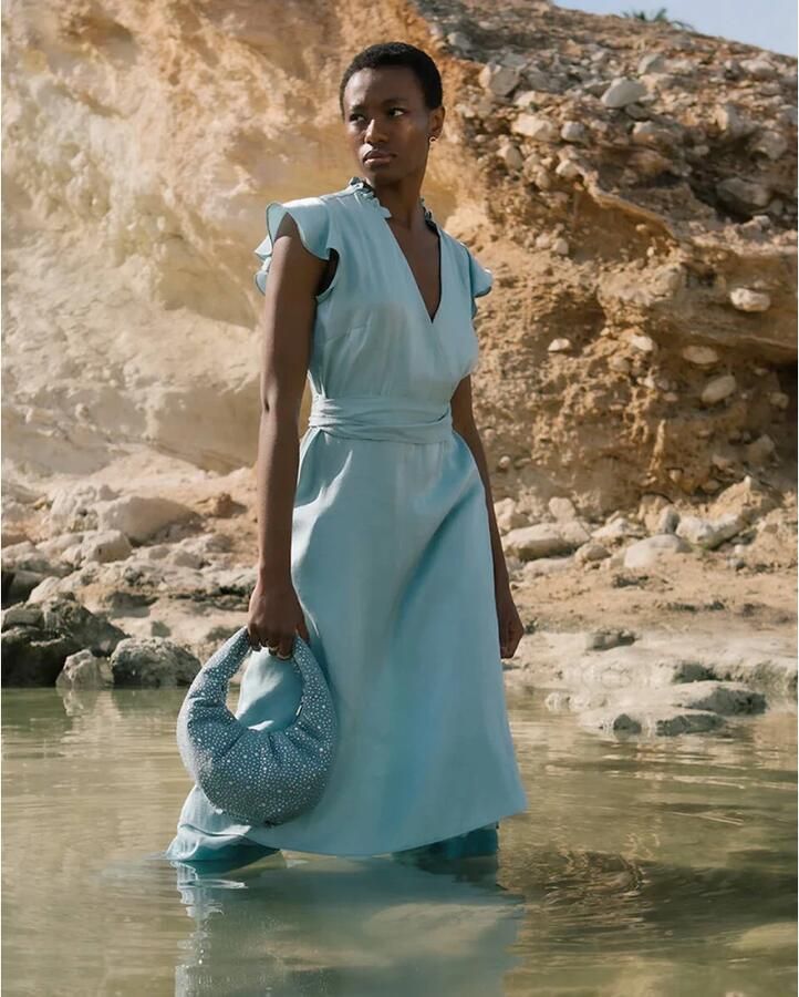 Aaiko jurk FLORINE SHIMMERY VIS 355 met ruches lichtblauw - Foto 3