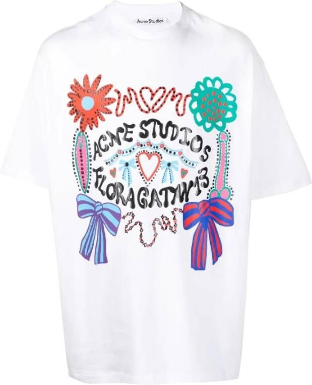 Acne Studios Enriko Flower Logo Oversize T-Shirt White Heren