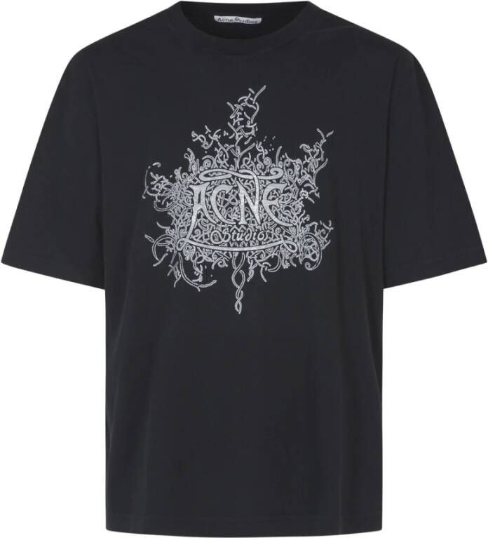 Acne Studios Zwarte Katoenen T-shirt met Glow-in-the-dark Logo Black Heren
