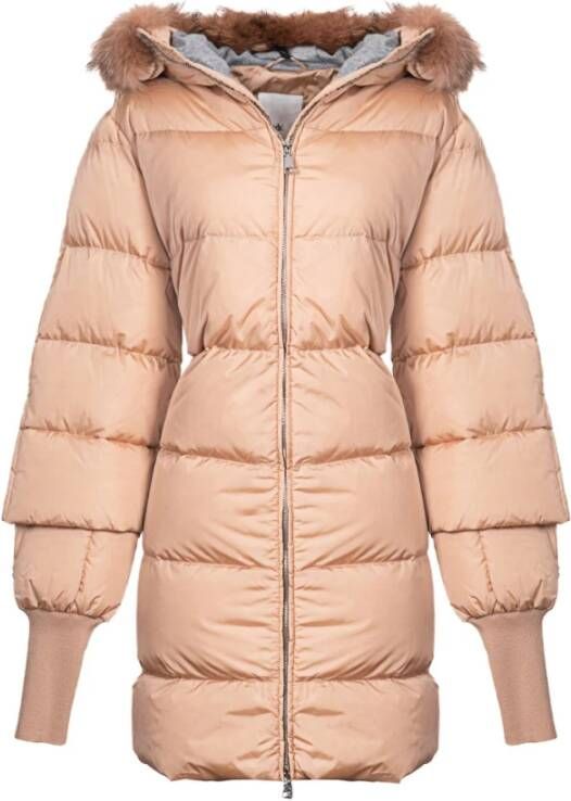 Add Lange Gewatteerde Donsjas in Beige Pink Dames