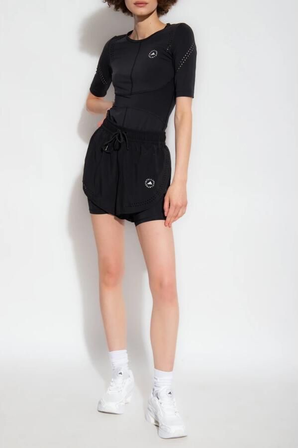 Adidas by stella mccartney Gelaagde hardloopshorts met geperforeerde details Black Dames - Foto 3