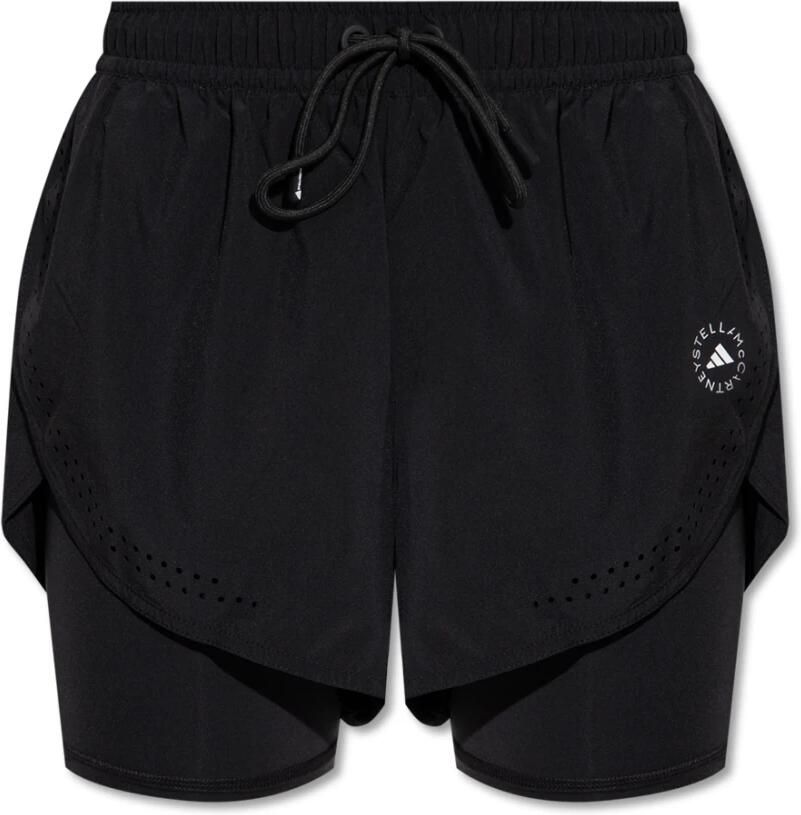 Adidas by stella mccartney Gelaagde hardloopshorts met geperforeerde details Black Dames