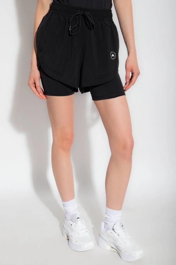 Adidas by stella mccartney Gelaagde hardloopshorts met geperforeerde details Black Dames - Foto 4
