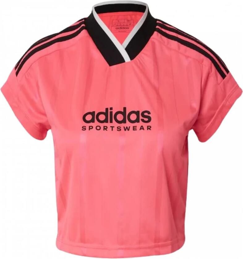 Adidas Gerecycled polyester T-shirt met gesneden kraag Pink Dames