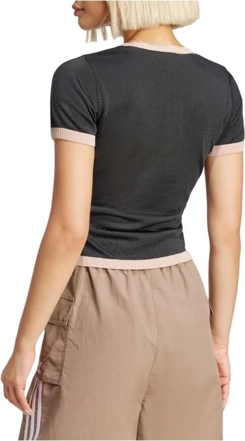 Adidas Geribbelde Crew Neck T-shirt Black Dames - Foto 7
