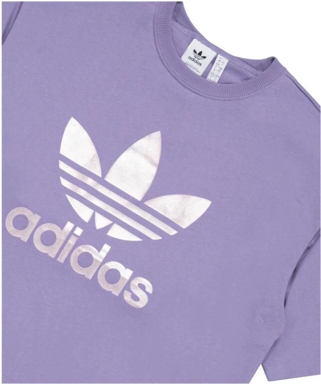 Adidas Originals Gerecycled katoenen T-shirt met uniek ontwerp Purple Dames