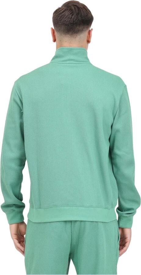Adidas Trefoil Essentials Waffle Sweatshirt met Halflange Rits Groen- Heren Groen - Foto 2