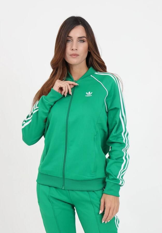 Adidas Originals Groene Sweater met Rits en 3 Strepen Green Dames
