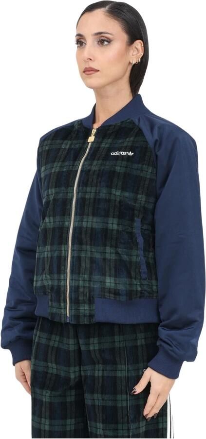 Adidas Originals Tartan Bomberjack Collegiate Blauw Multicolor Dames