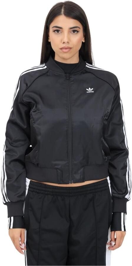 Adidas Originals Zwarte Losse Rits Sweatshirt Sportieve Stijl Black Dames