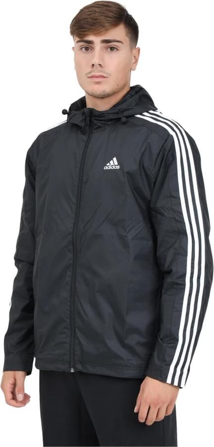 Adidas Zwarte Essentials 3-Stripes Geweven Jas Black Heren