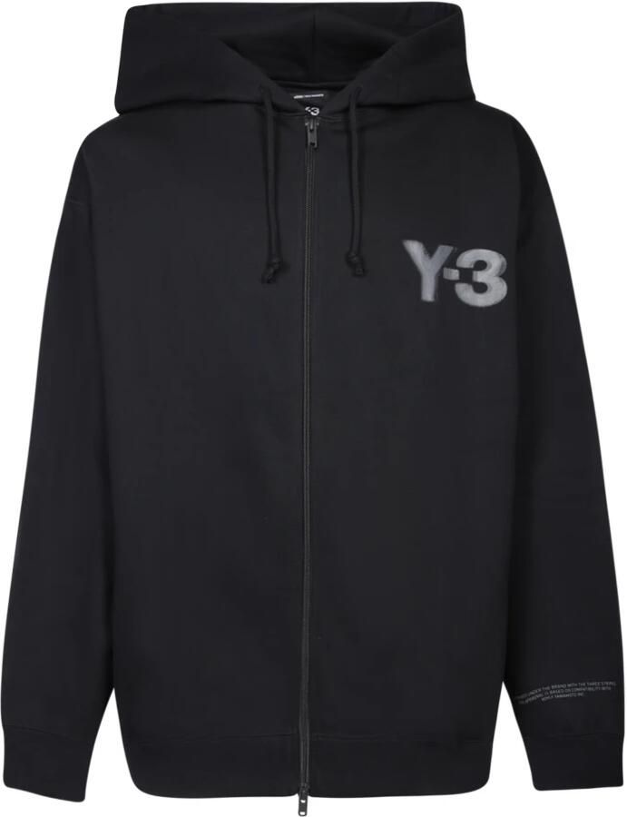 Y-3 Contrasterend Logo Volledige Rits Hoodie Black Heren - Foto 4