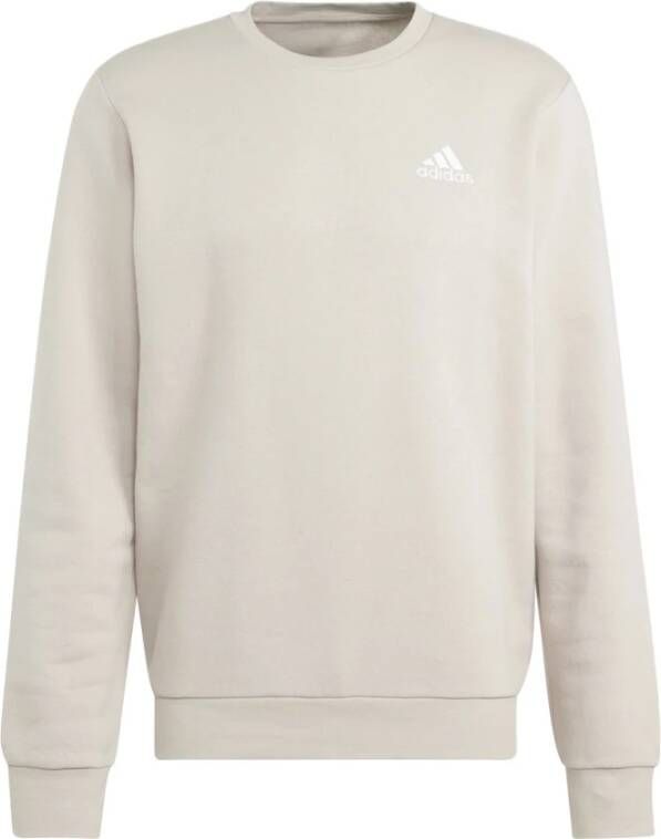Adidas Beige Fleece Trui met Geribbelde Zoom en Manchetten Beige Heren