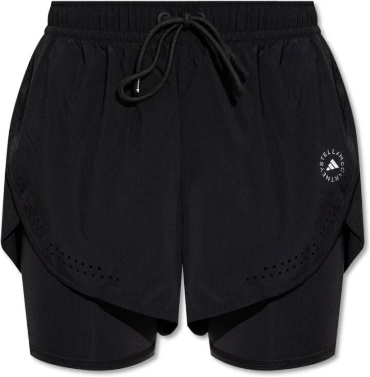 adidas by stella mccartney Shorts met twee lagen en logo Zwart Dames