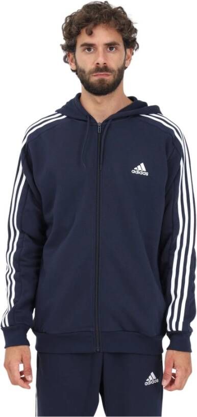 Adidas Essentials Fleece 3-Stripes Rits Sweater Blauw Heren