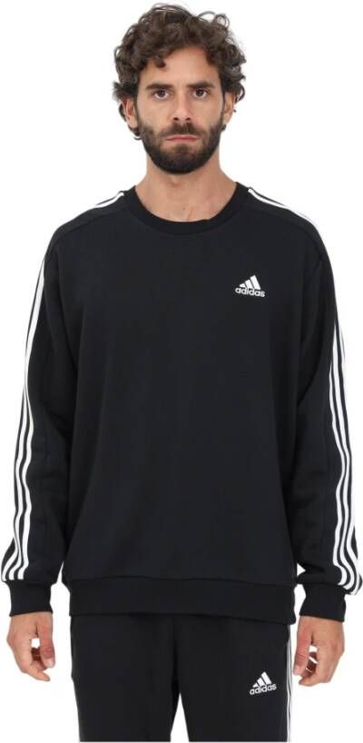 Adidas 3-Stripes Fleece Sweatshirt Sporty Style Black Heren