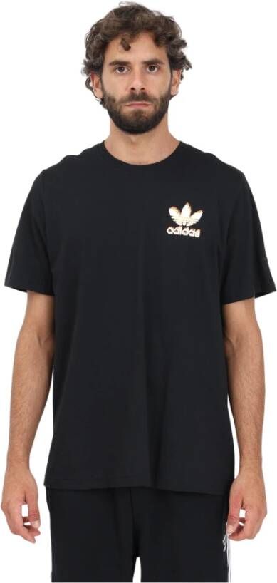 Adidas Originals Grafisch Fire Trefoil T-shirt voor Heren Zwart Heren