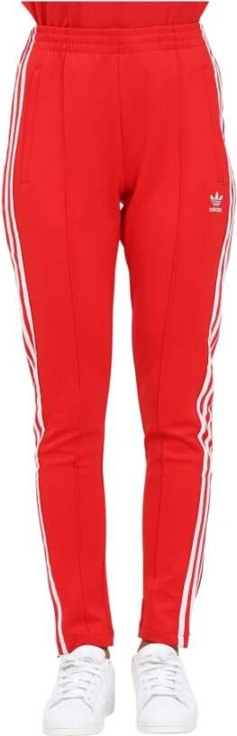 Adidas Originals Lange rode broek voor dames met 3 strepen Rood Dames