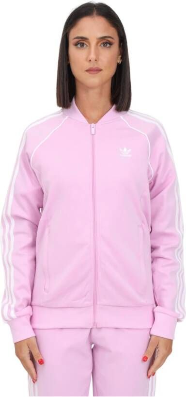 Adidas Originals Roze Sweater met Ritssluiting en Hoge Geribbelde Kraag Pink Dames