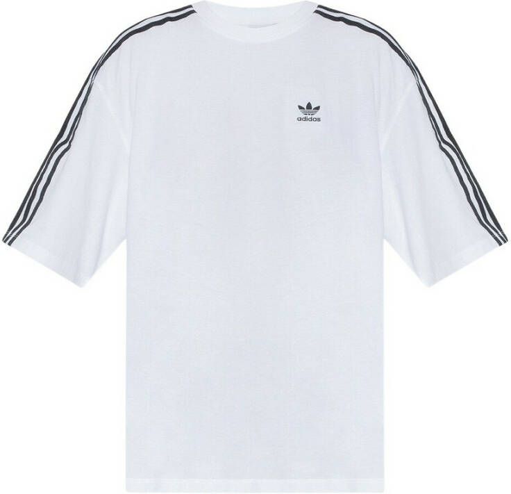 Adidas Originals Witte Sport T-shirt met Logo Borduursel en Strepen White Dames