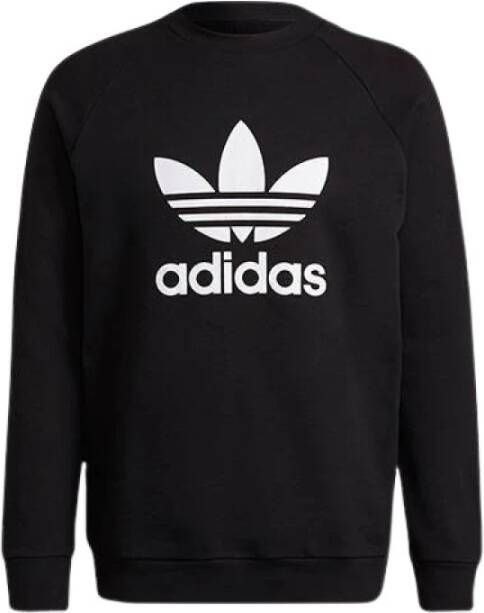 Adidas Originals Zwart Crewneck Sweatshirt met Contrasterende Trefoil Print Black Heren