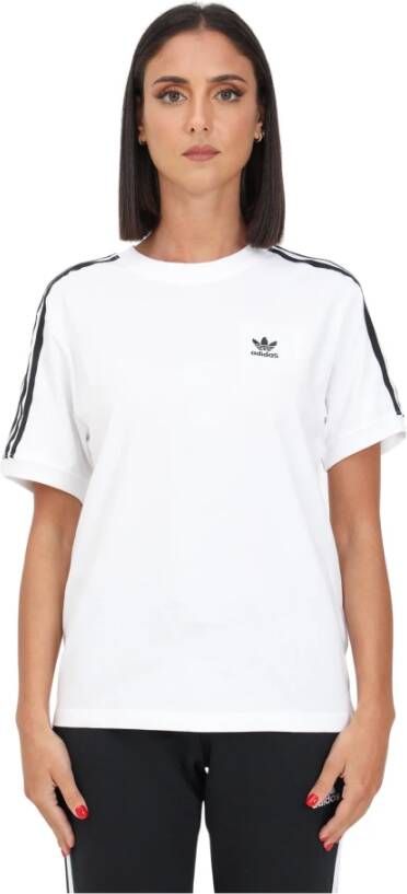 Adidas Originals Witte sportieve dames T-shirt met tijdloze strepen White Dames