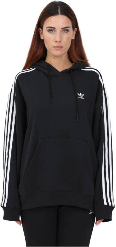 Adidas Originals Zwarte hoodie met 3 strepen Oversized pasvorm Zwart Dames