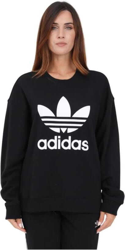 Adidas Originals Zwarte Trui met Wijde Silhouet en Authentiek Logo Zwart Dames