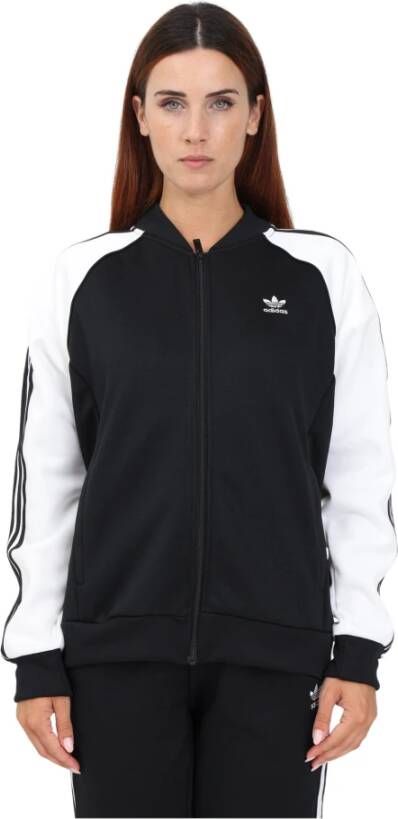 Adidas Originals Zwarte zip-sweatshirt met contrasterende mouwen Zwart