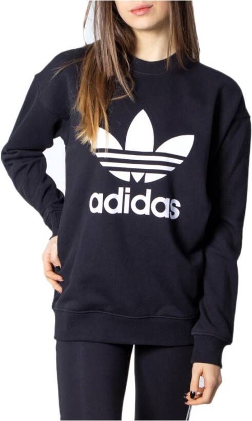 Adidas Originals Zwart Crewneck Sweatshirt met Trefoil Black Dames