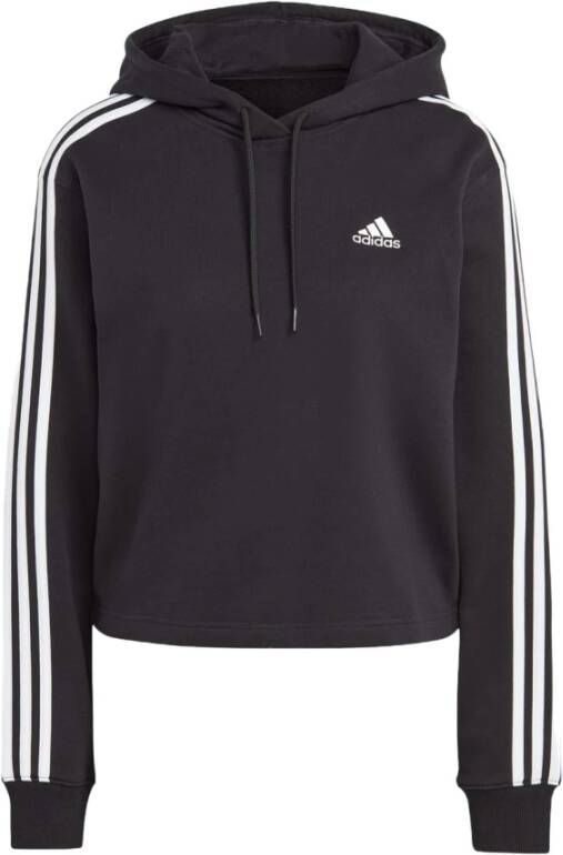 Adidas Zwarte French Terry hoodie met 3-strepen Zwart Dames