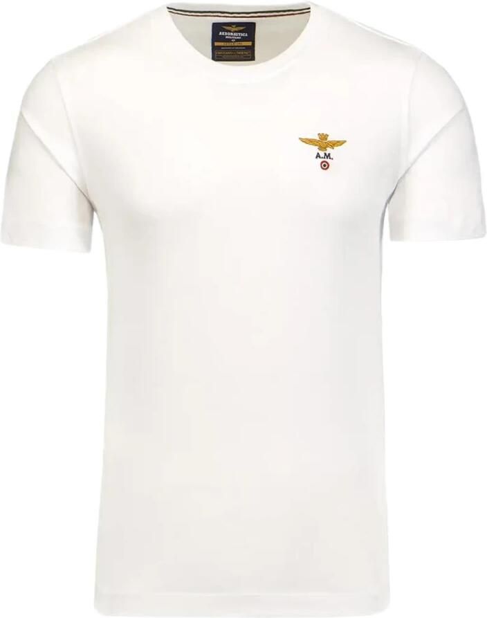 Aeronautica militare Basis Katoen Ronde Hals T-Shirt Wit White Heren