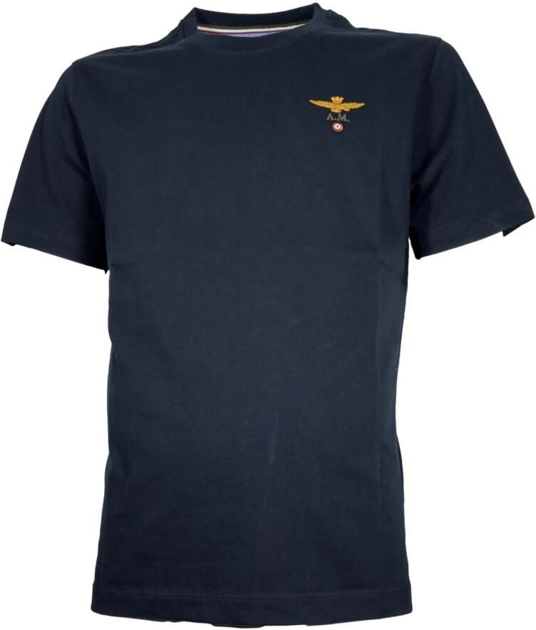 Aeronautica militare Basis Katoenen Ronde Hals T-shirt Blauw Blue Heren