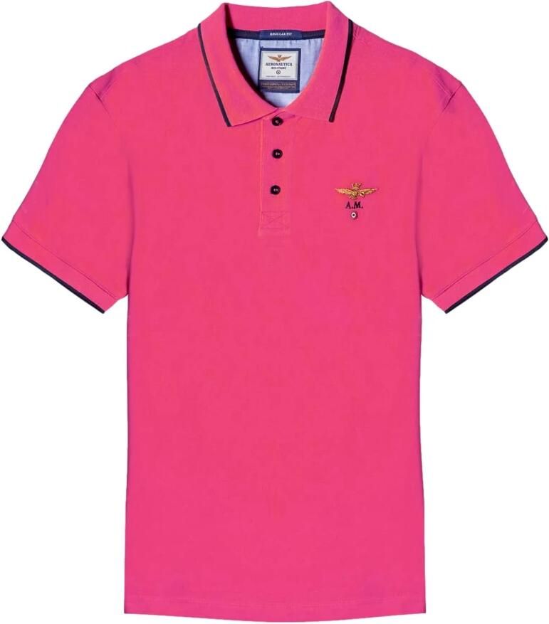 Aeronautica militare Korte mouw katoenen polo in Magenta Pink Heren