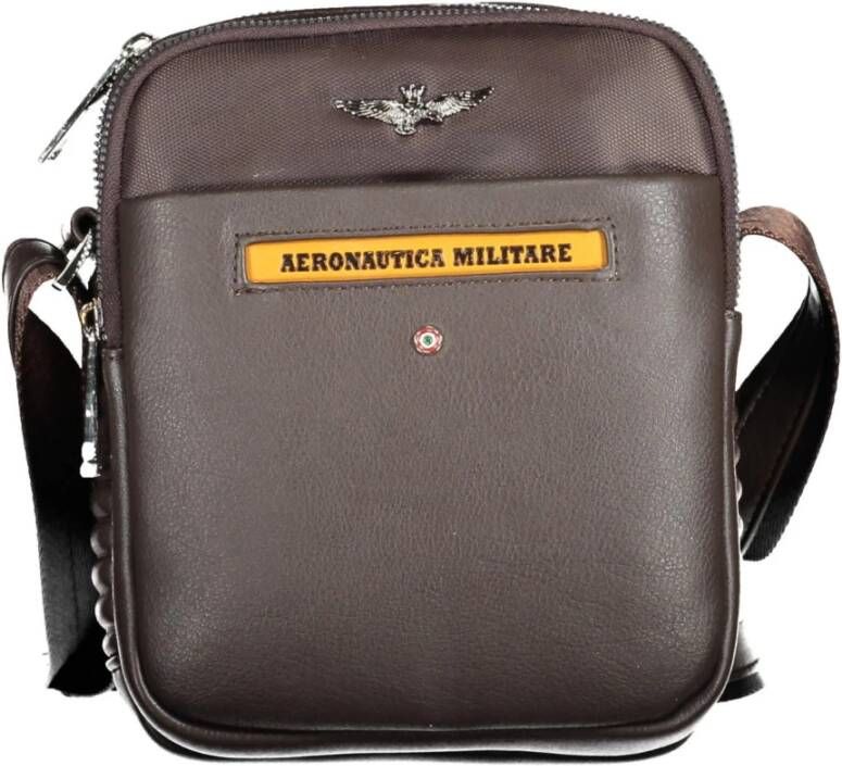 Aeronautica militare Bruine Polyester Schoudertas met Verstelbare Band Brown Heren