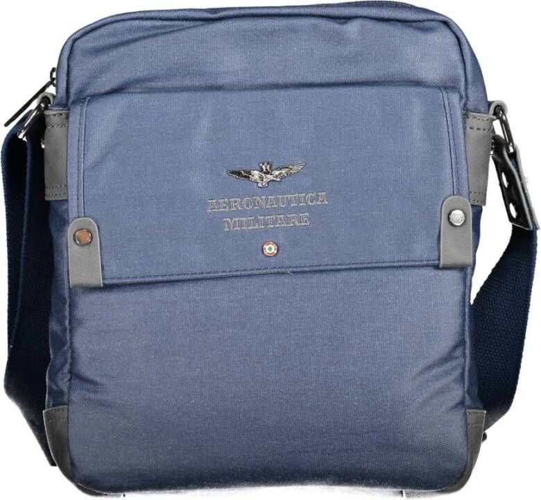 Aeronautica militare Blauwe Katoenen Schoudertas met Verstelbare Band Blauw Unisex
