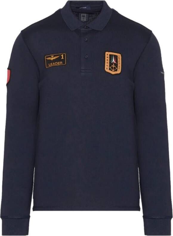 Aeronautica militare Lange Mouw Polo Shirt met Tricolor Pijl Patch Blauw Heren