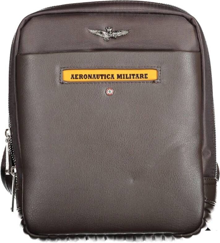 Aeronautica militare Bruine Polyester Schoudertas met Verstelbare Band Brown Unisex