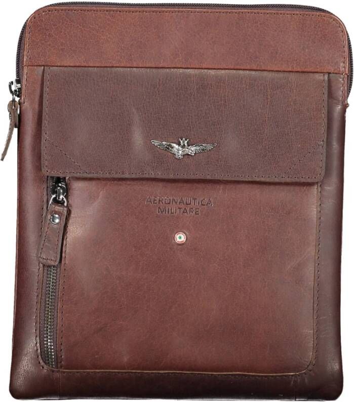 Aeronautica militare Elegante Leder-Poly Schoudertas met Contrasterende Details Brown Heren